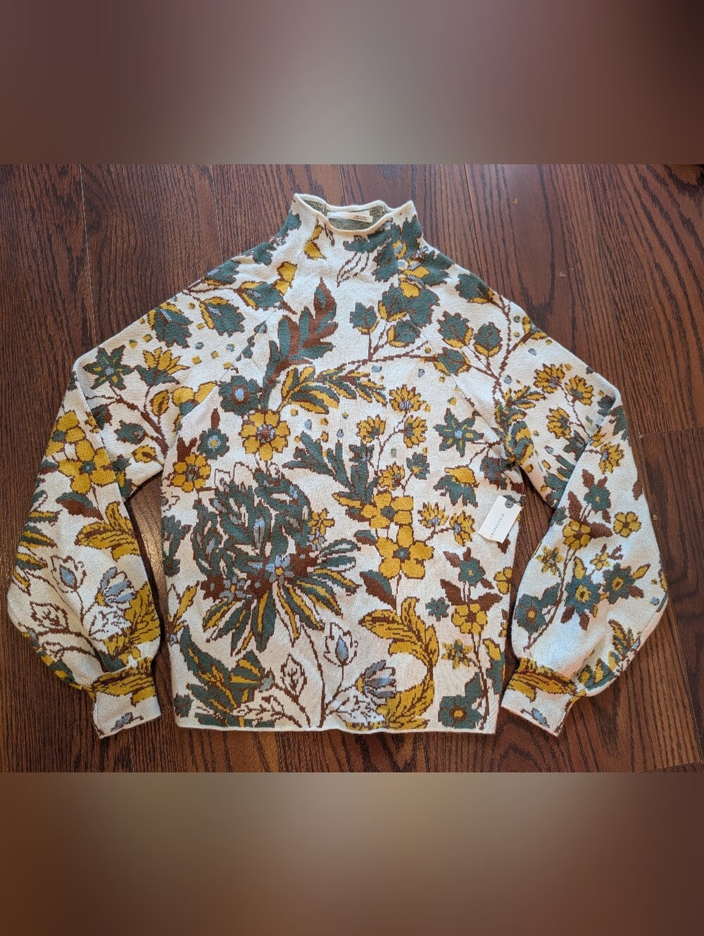 Anthropologie New Leaf Floral Mock Neck Sweater Jumper XXS Fall Cozy *Snag